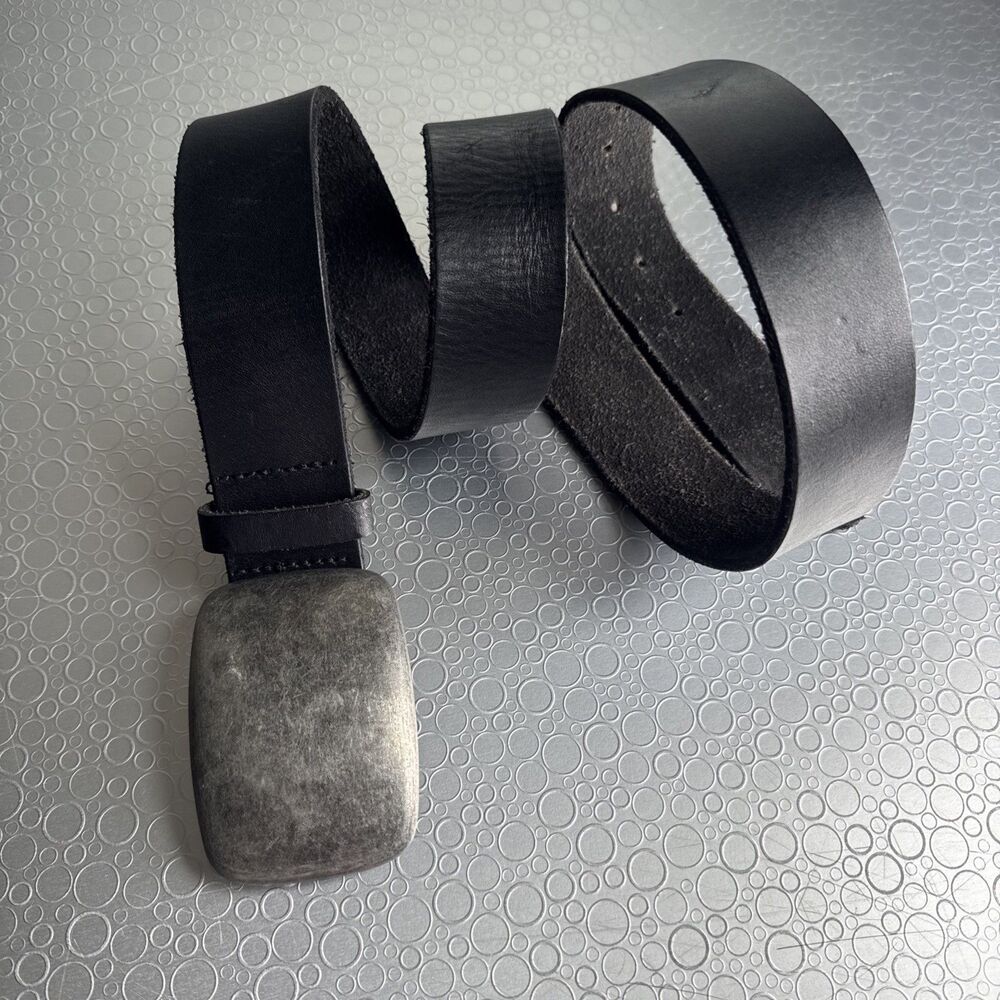 Zara Mens Black Leather Belt Solid Plate Buckle Western Minimalist - Size 38